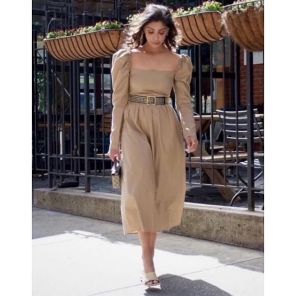 $248 Reformation Luce Dress Khaki Tan Brown Midi Long Sleeve Square Neck 8 - Picture 3 of 14